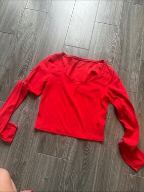 Athleta Red Scoop-Neck Long Sleeve Top small